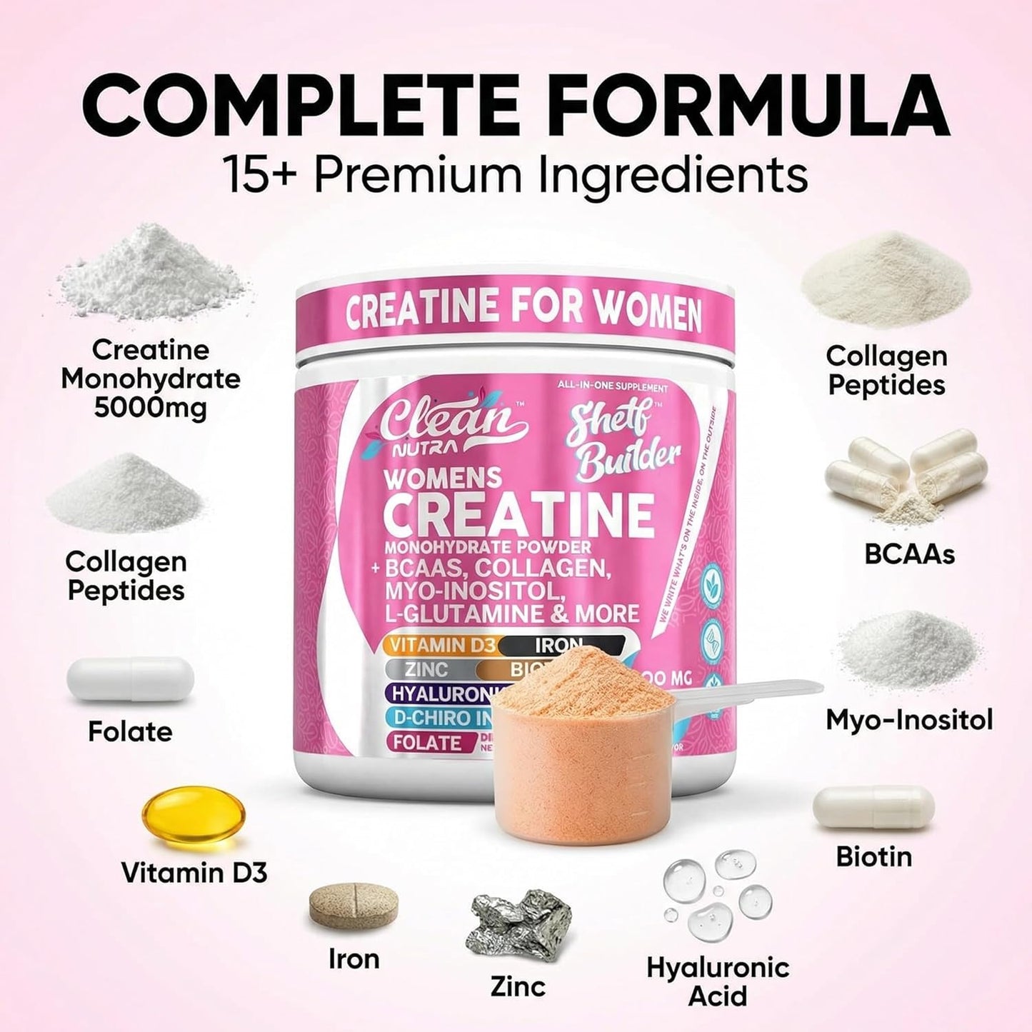 Women’s Creatine + BCAA Powder – Collagen, Biotin & Vitamins for Muscle Recovery & Wellness